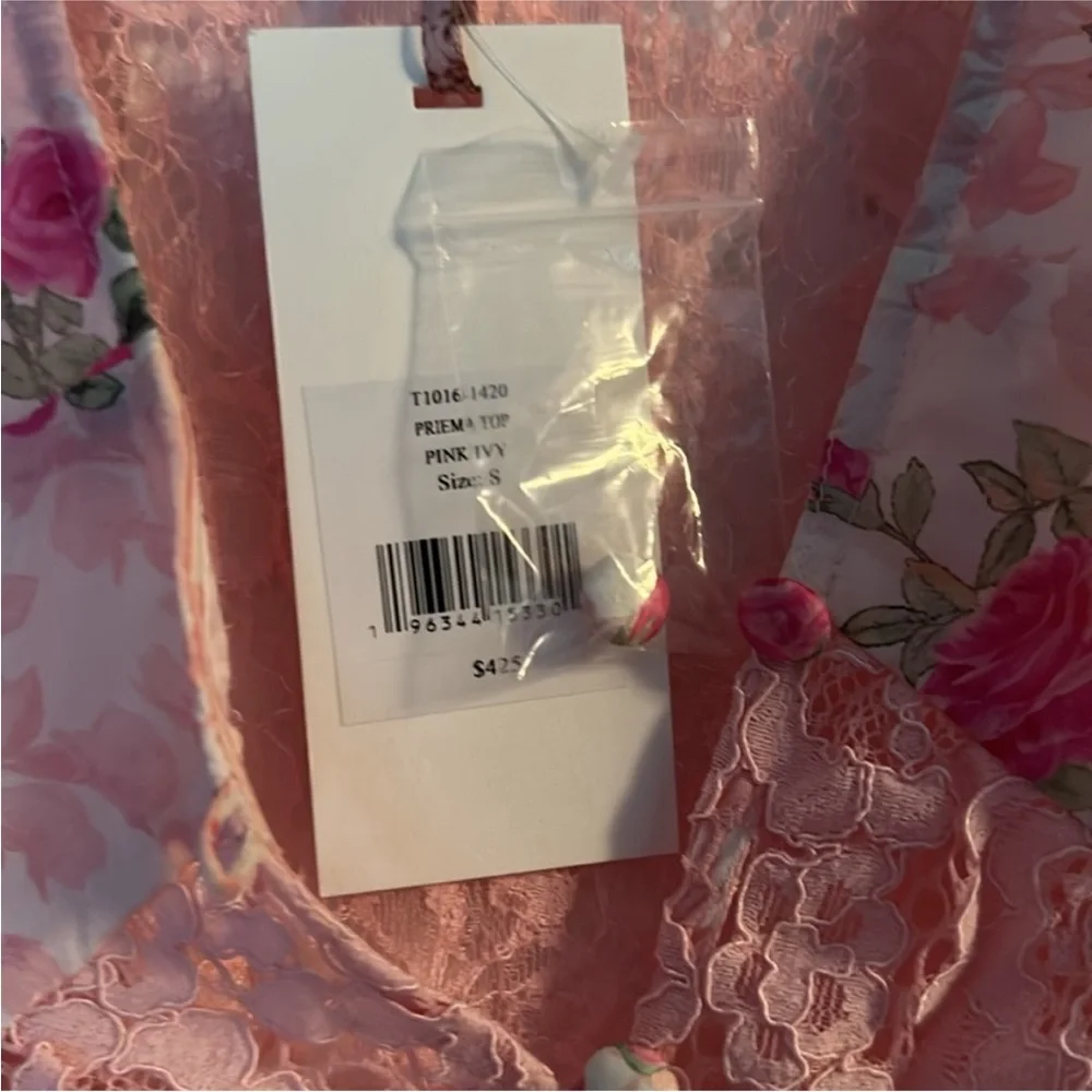 LoveShackFancy Pink Floral Lace Top - Picture 8 of 9
